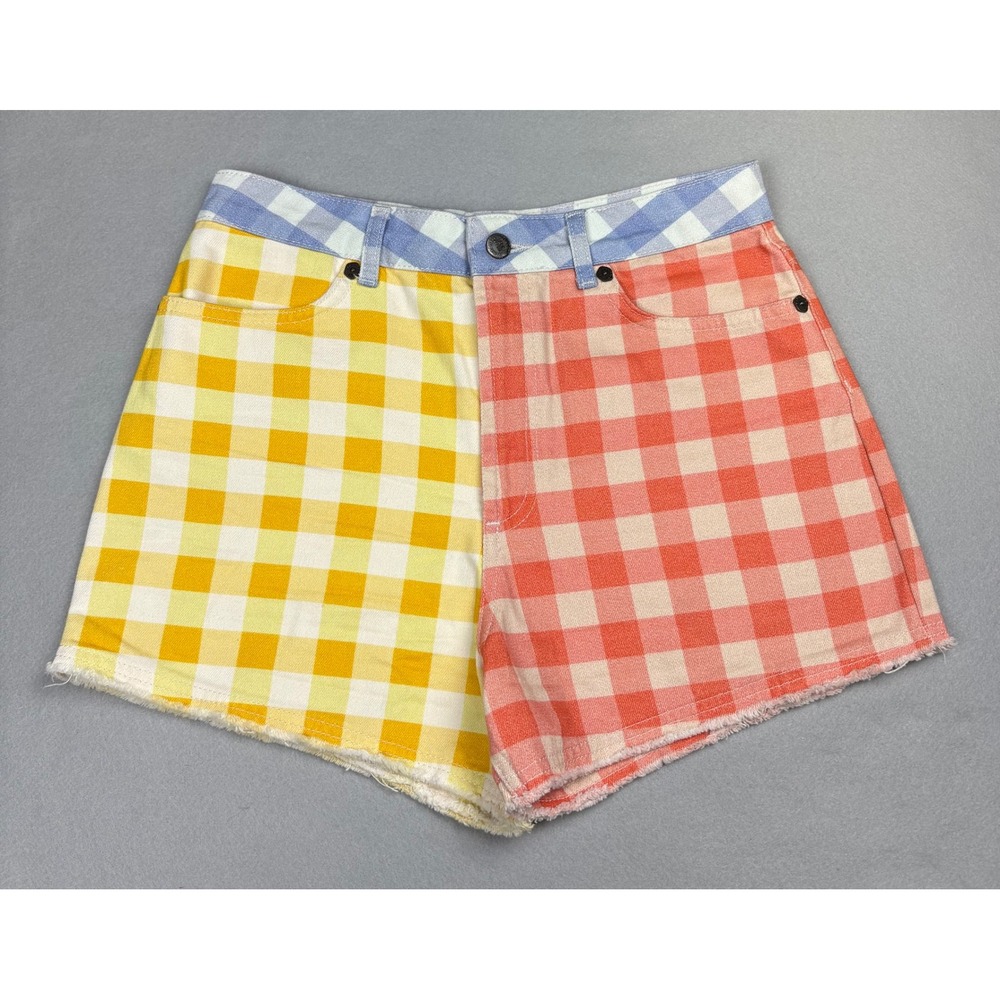 FARM Rio Anthropologie Gingham Denim Shorts Women S Colorblock High Rise